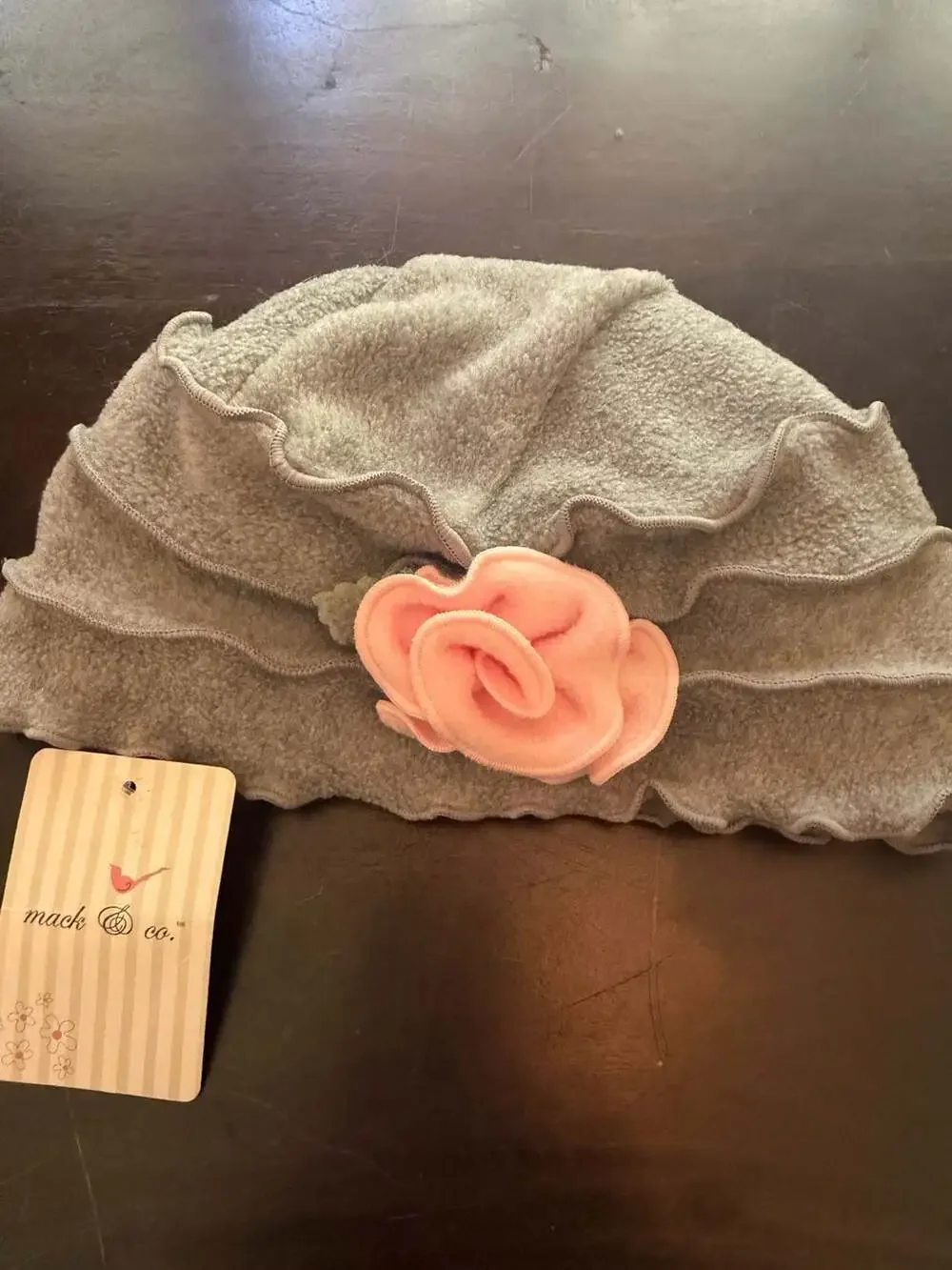 Mack & Co. Gray Fleece Ruffled Hat with Pink Flower Accent Size 5-6